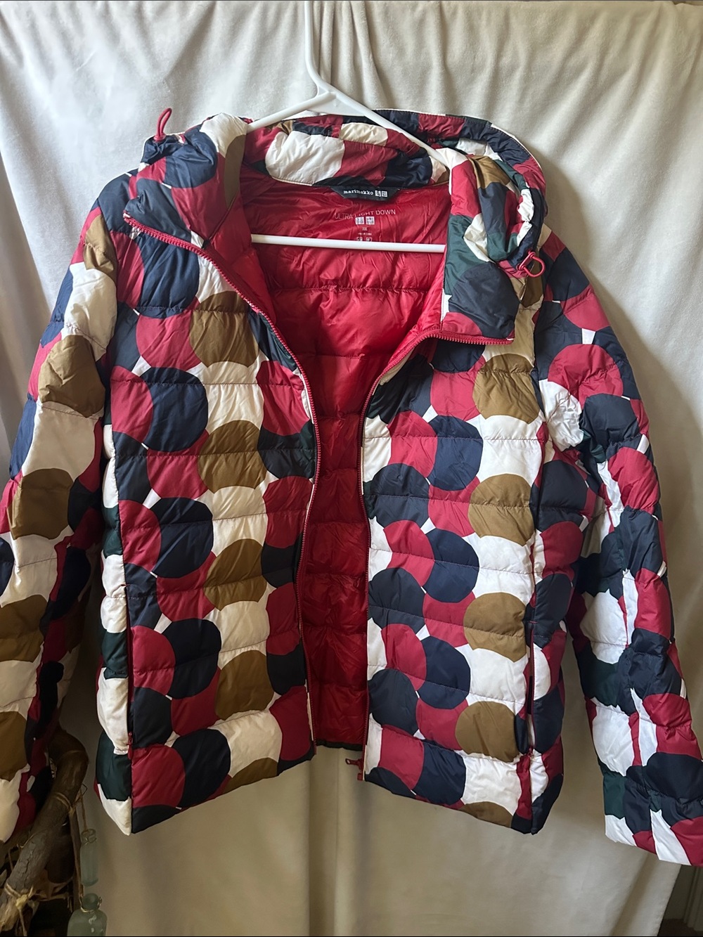 Marimekko Red Navy White Brown Geometric Puffer Jacket